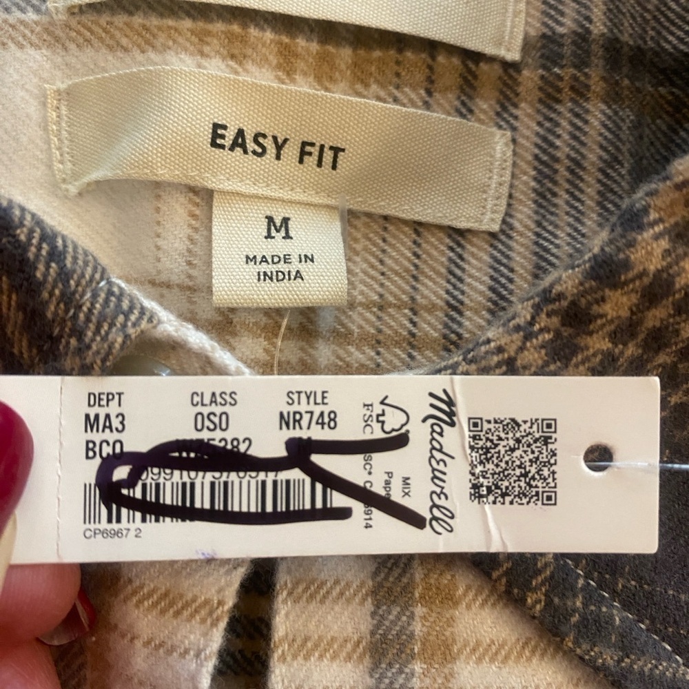 Madewell Men’s Flannel Button Down Plaid Shirt Brown Tan New medium - Picture 4 of 10